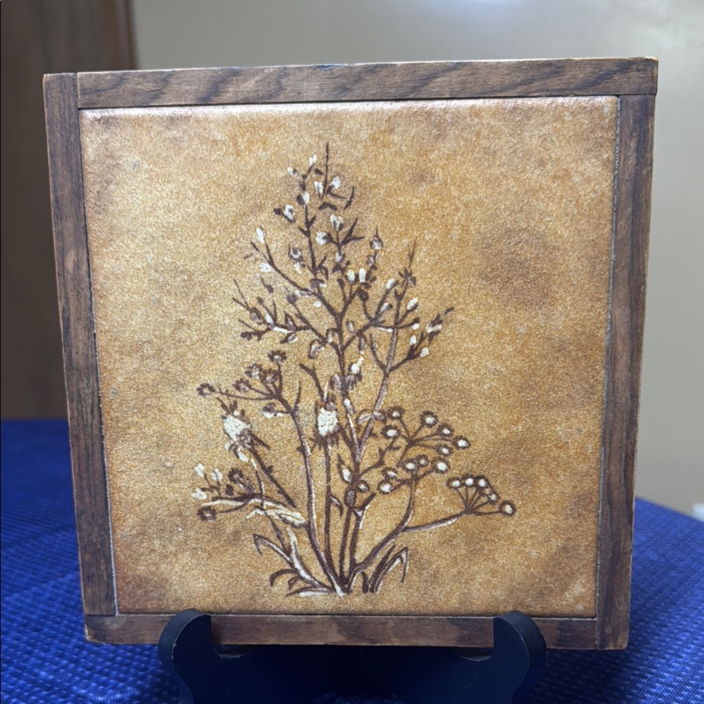 Wheat Tile Trivet Made in Italy Wheat Flower Wood trimmed 6.75” square